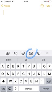 Capture d'écran du clavier dans l'application Notes de IOS
